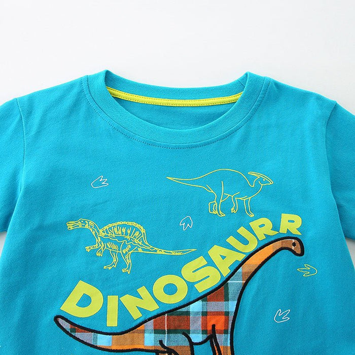 Toddler/Kid Boy Plaid Dinosaur Casual T-shirt and Shorts Set