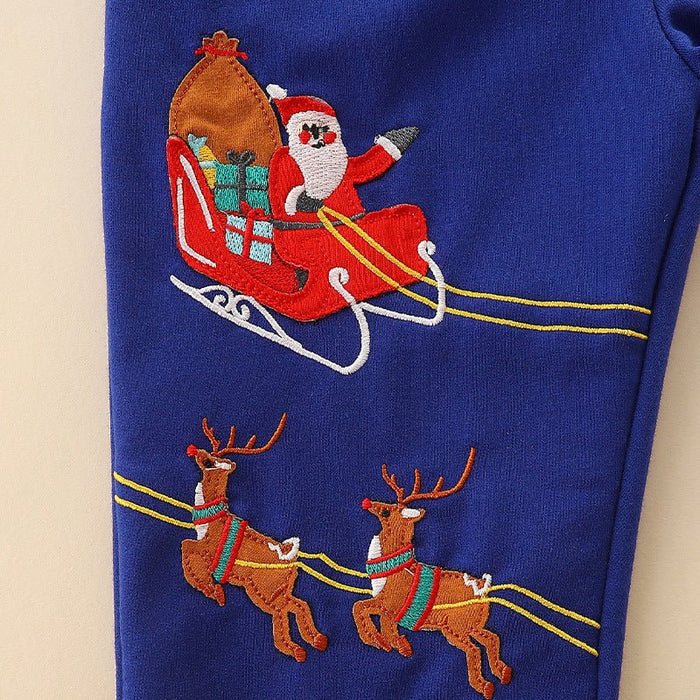 Toddler/Kid Boy Santa's Reindeer Embroidery Design Sweatshirt and Pants Set