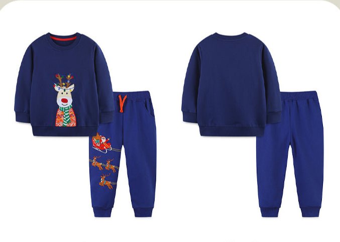 Toddler/Kid Boy Santa's Reindeer Embroidery Design Sweatshirt and Pants Set