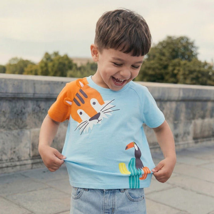 Toddler/Kid Boy Tiger Print Cotton Blue Tee