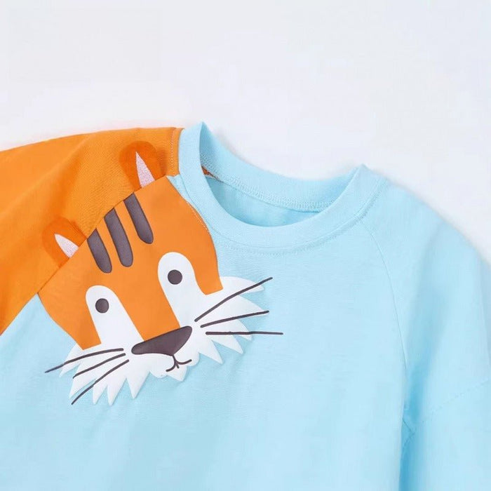 Toddler/Kid Boy Tiger Print Cotton Blue Tee