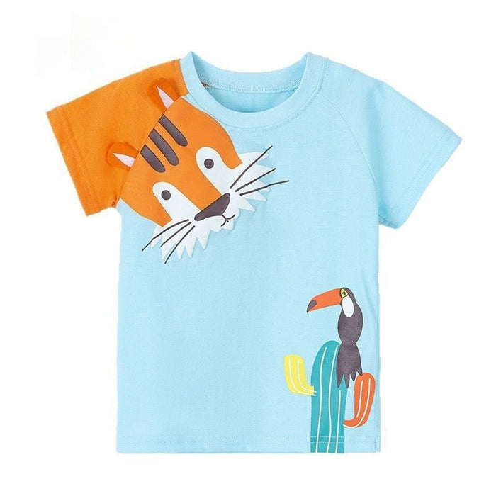 Toddler/Kid Boy Tiger Print Cotton Blue Tee