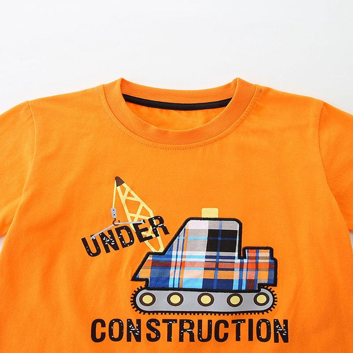 Toddler/Kid Boy Under Construction Truck Orange T-shirt and Shorts Set