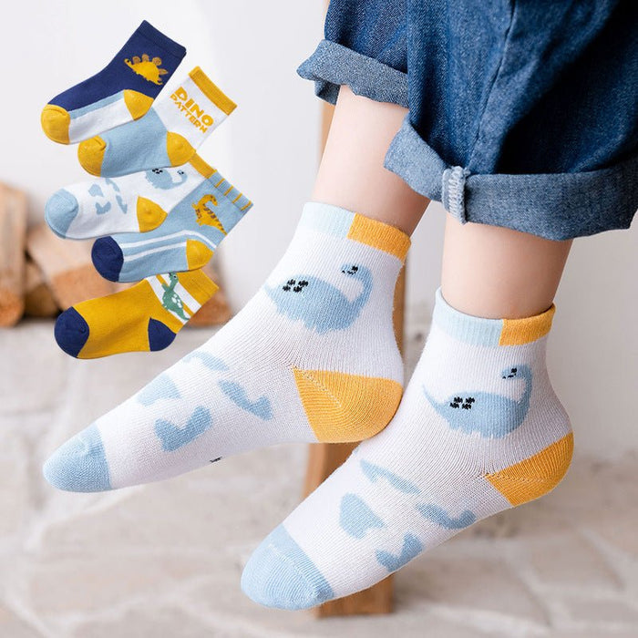Toddler/Kid Boy's Dinosaur Pattern Design 5 Pairs of Socks
