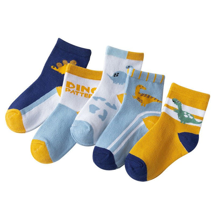 Toddler/Kid Boy's Dinosaur Pattern Design 5 Pairs of Socks