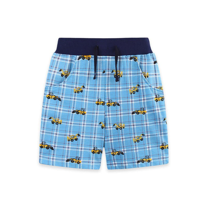 Toddler/Kid Boy's Excavator Design Blue Shorts for Summer