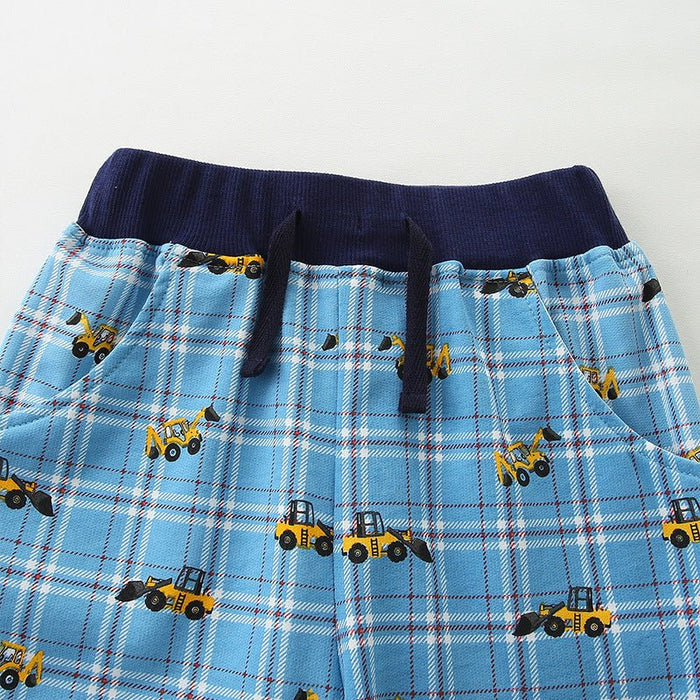 Toddler/Kid Boy's Excavator Design Blue Shorts for Summer