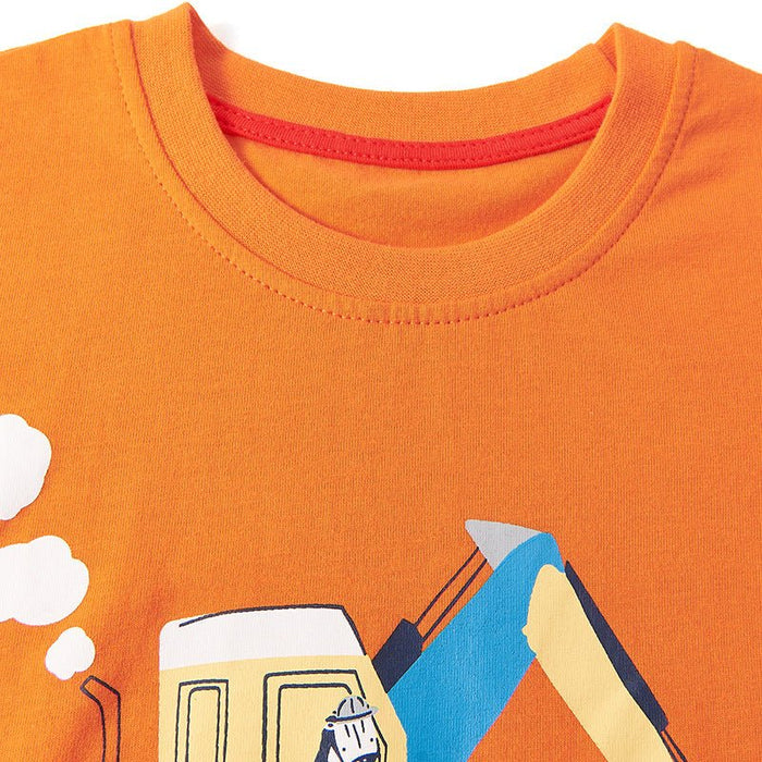 Toddler/Kid Boy's Excavator Orange T-shirt with Shorts Set