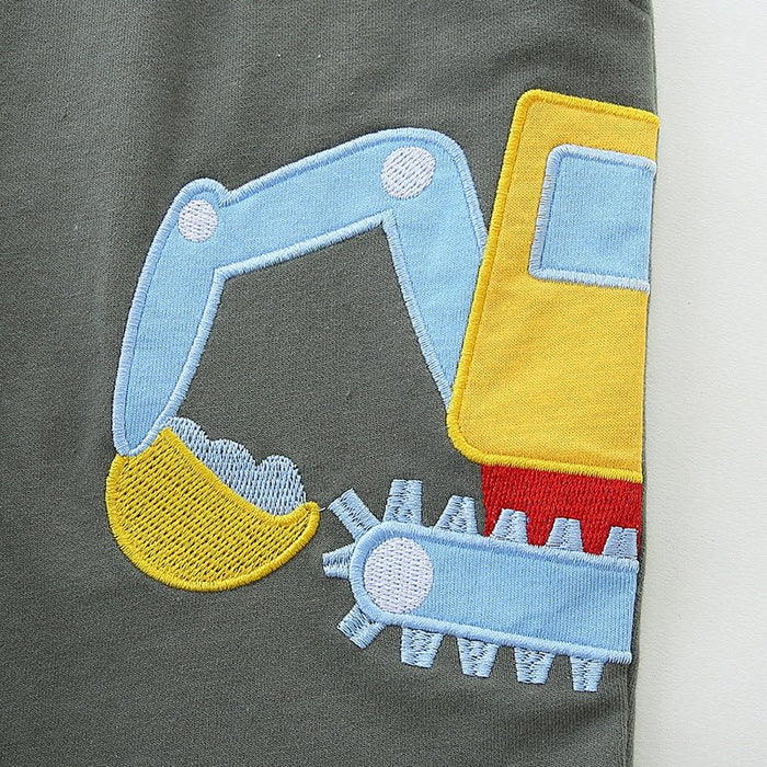 Toddler/Kid Boy's Excavators Design Dark Green Shorts