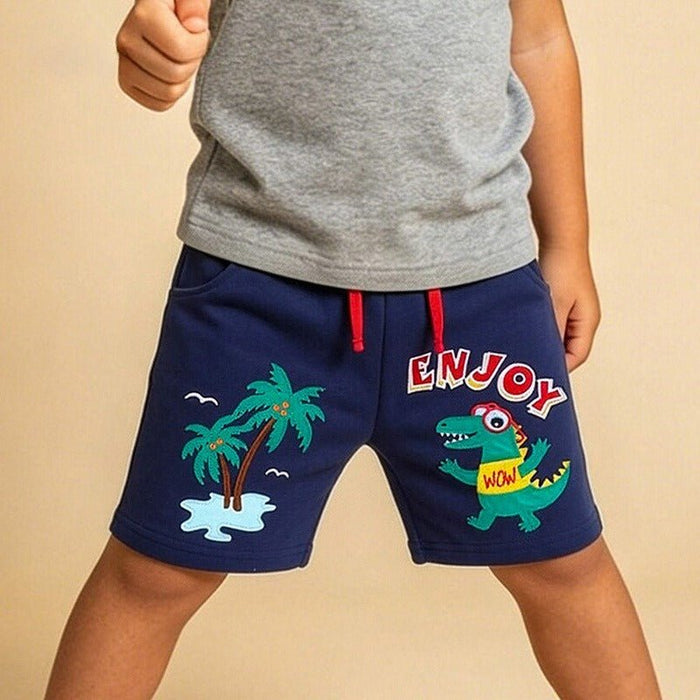 Toddler/Kid Boy's Fun Cartoon Shorts - Dinosaur & Palm Tree Design