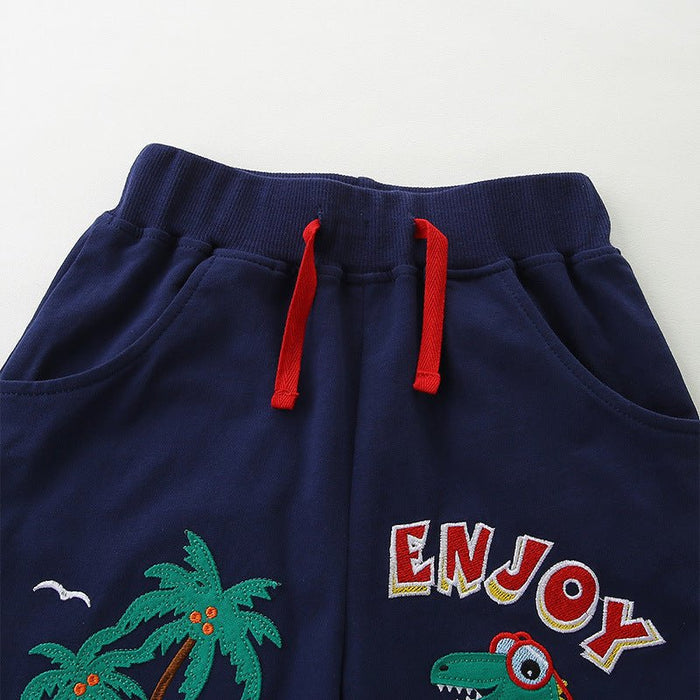 Toddler/Kid Boy's Fun Cartoon Shorts - Dinosaur & Palm Tree Design