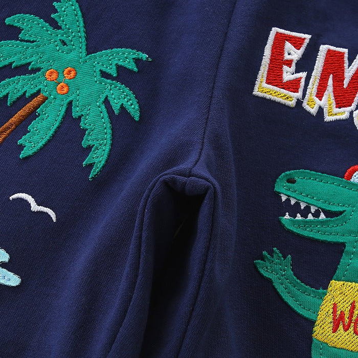 Toddler/Kid Boy's Fun Cartoon Shorts - Dinosaur & Palm Tree Design