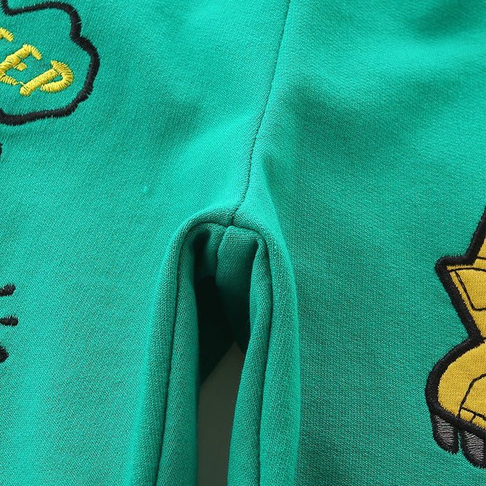 Toddler/Kid Boy's Green Construction Vehicle Shorts with Excavator Print