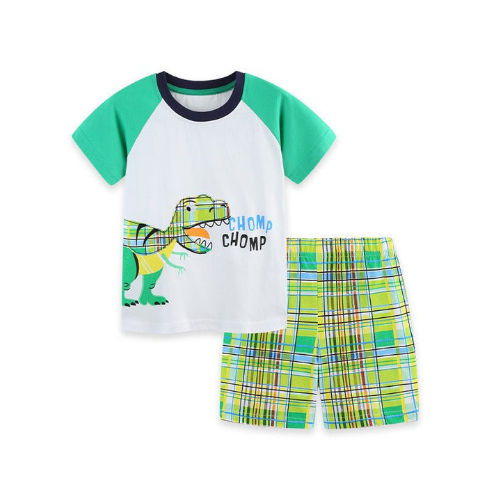 Toddler/Kid Boy's Green Dinosaur Top with Matching Shorts Set