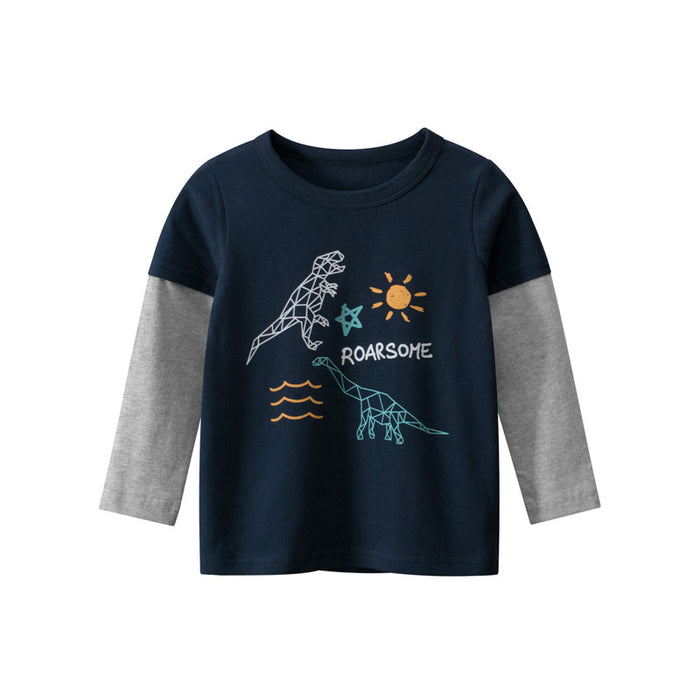 Toddler/Kid Boy's "Roarsome" Dinosaur Long Sleeve Shirt (3 designs)