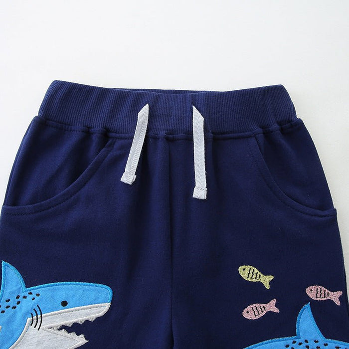 Toddler/Kid Boy's Shark and Fish Embroidery Design Shorts