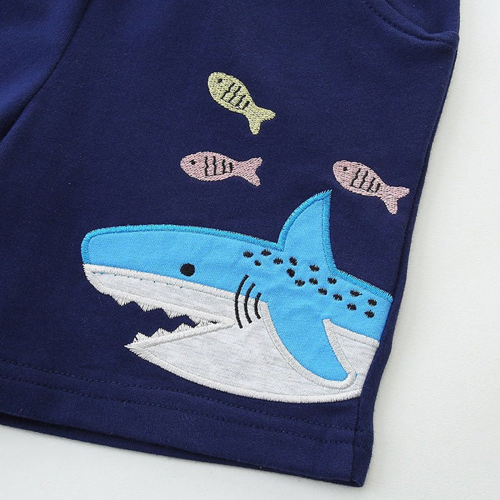 Toddler/Kid Boy's Shark and Fish Embroidery Design Shorts