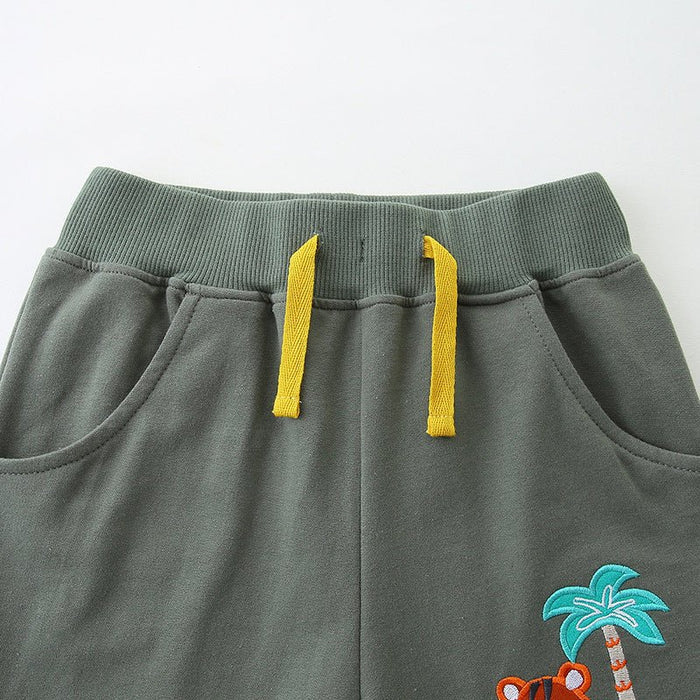 Toddler/Kid Boy's Tiger Design Dark Green Shorts