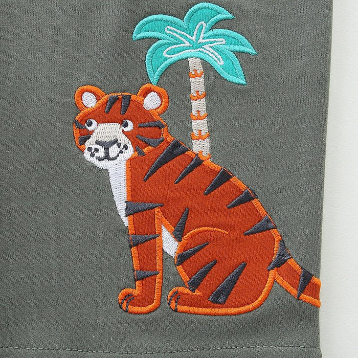 Toddler/Kid Boy's Tiger Design Dark Green Shorts