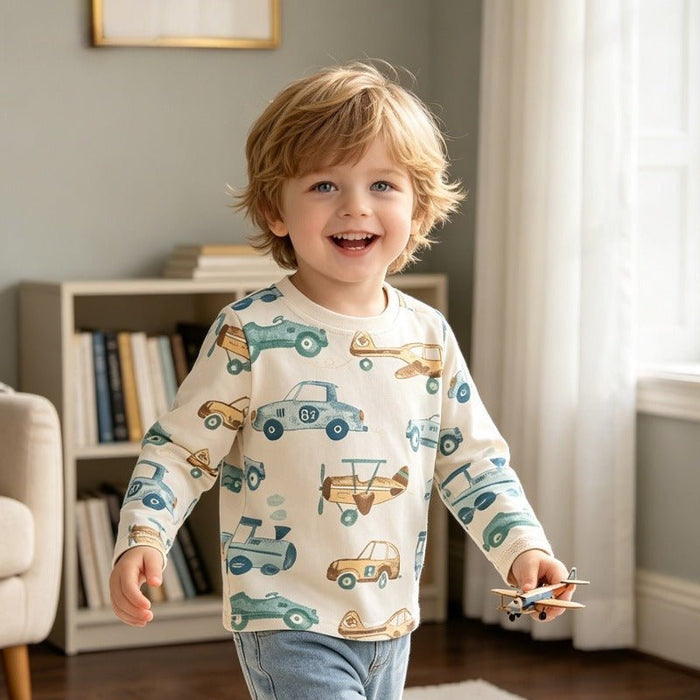 Toddler/Kid Car Plane Print Long Sleeve Tee