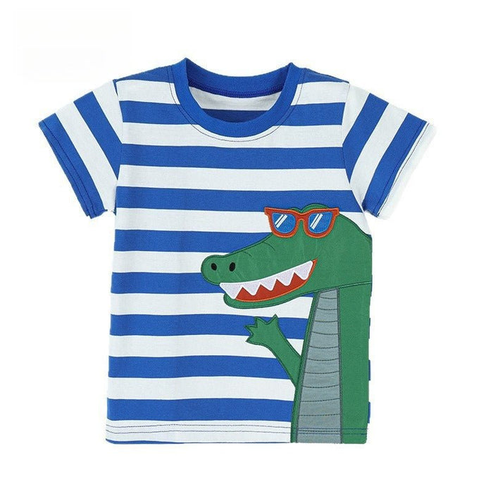 Toddler/Kid Cartoon Crocodile Stripe Short Sleeve Top