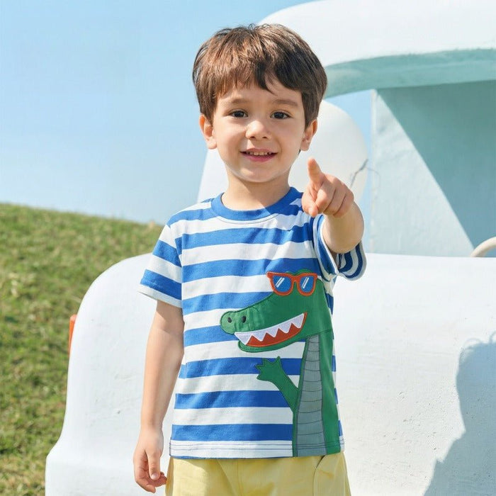 Toddler/Kid Cartoon Crocodile Stripe Short Sleeve Top
