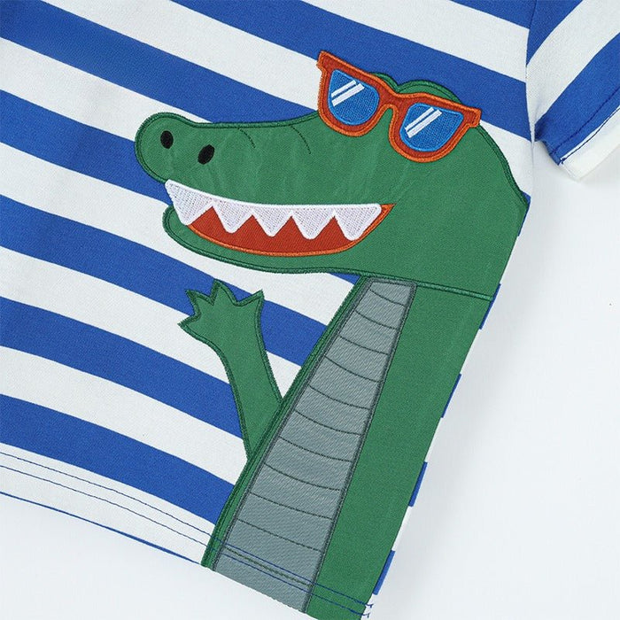 Toddler/Kid Cartoon Crocodile Stripe Short Sleeve Top