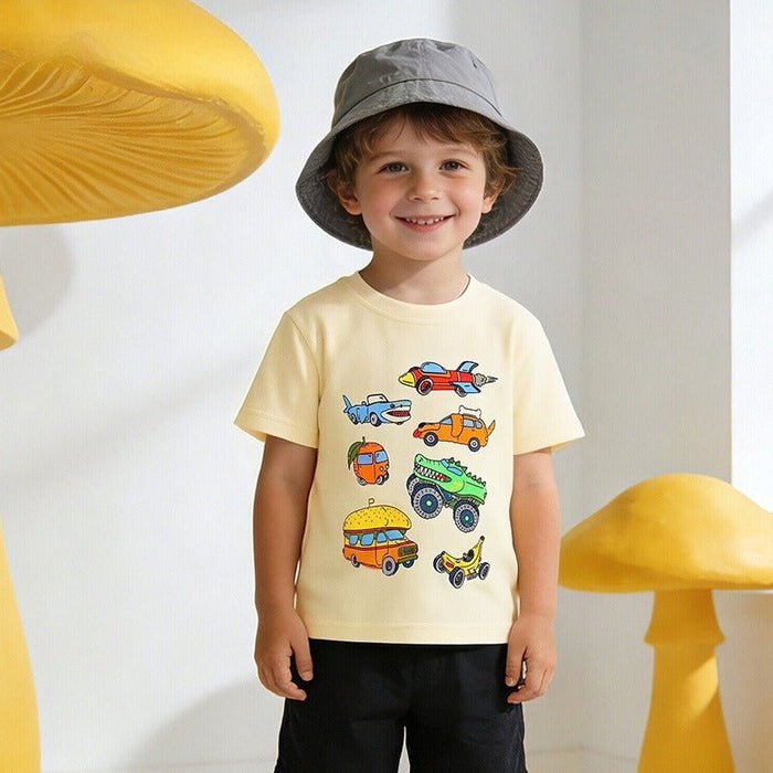 Toddler/Kid Cartoon Funny Car Cream Color Tee