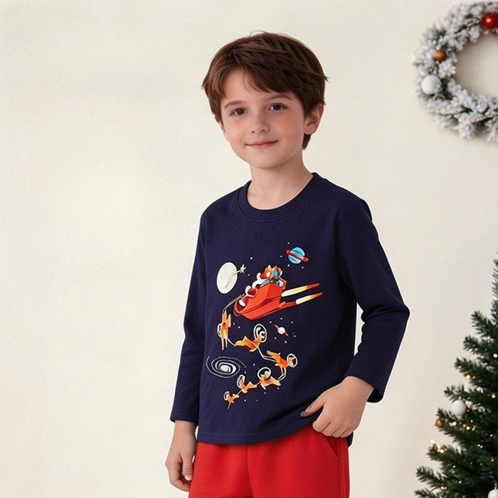 Toddler/Kid Christmas Space Graphic Long Sleeve Tee