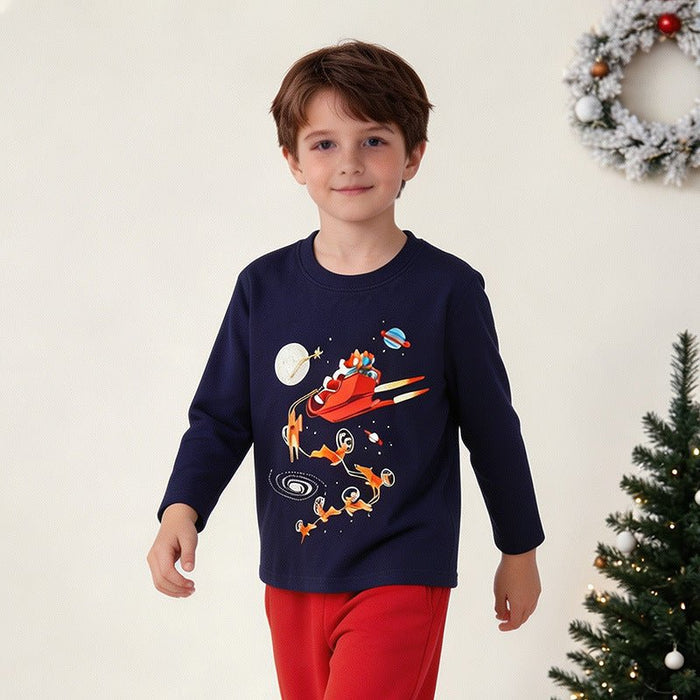Toddler/Kid Christmas Space Graphic Long Sleeve Tee