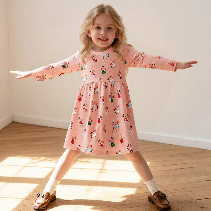 Toddler/Kid Christmas Tree Print Long‑Sleeve Dress