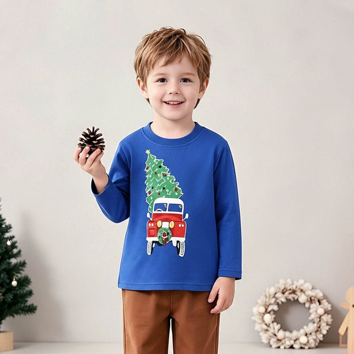 Toddler/Kid Christmas Truck Tree Print Long Sleeve Tee