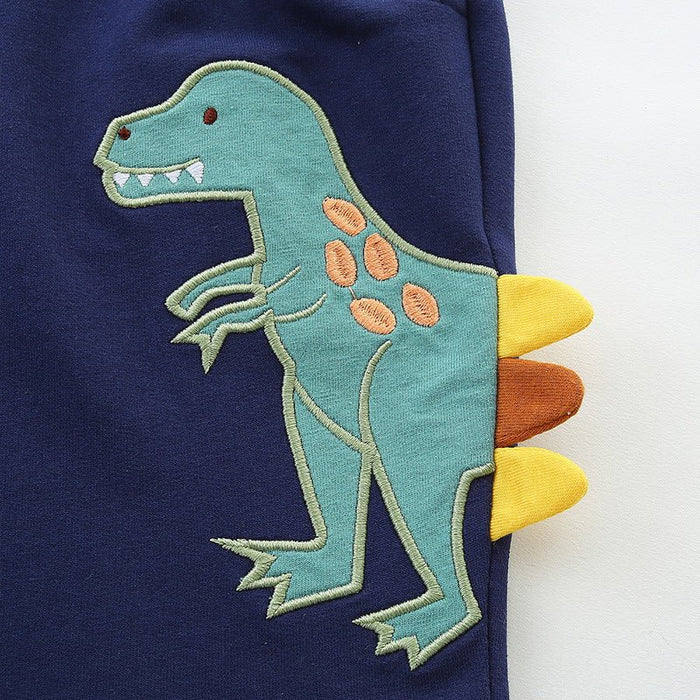 Toddler/Kid Color Embroidery Letter with Dinosaurs Design Drawstring Shorts
