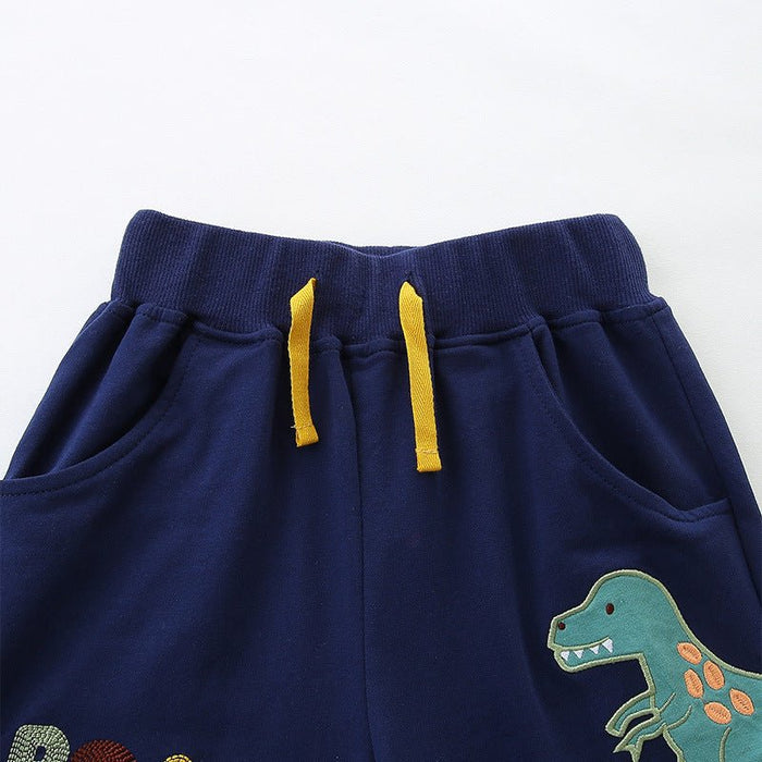 Toddler/Kid Color Embroidery Letter with Dinosaurs Design Drawstring Shorts