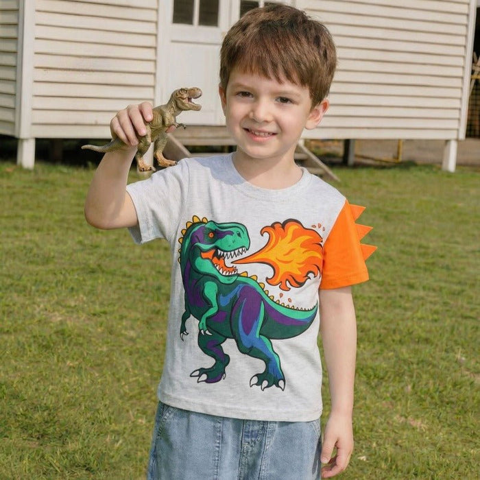 Toddler/Kid Colorful Dinosaur Flame Print Cotton T-Shirt
