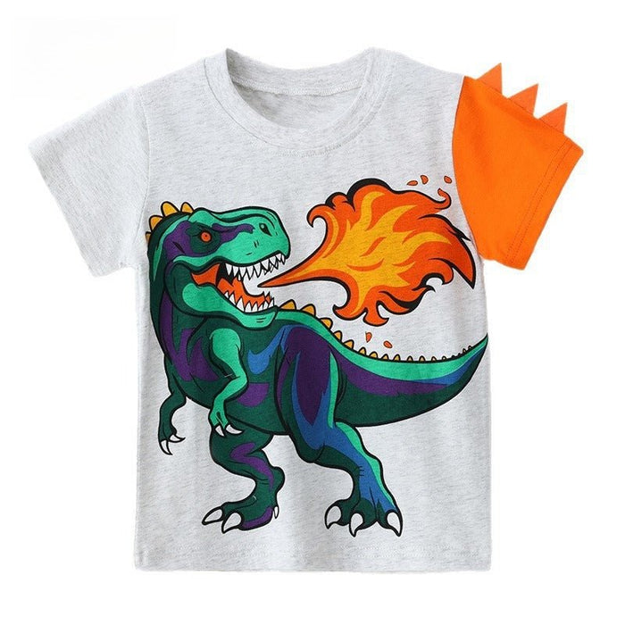 Toddler/Kid Colorful Dinosaur Flame Print Cotton T-Shirt
