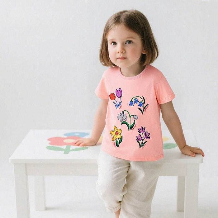 Toddler/Kid Cute Flower Print Short Sleeve Cotton T-Shirt