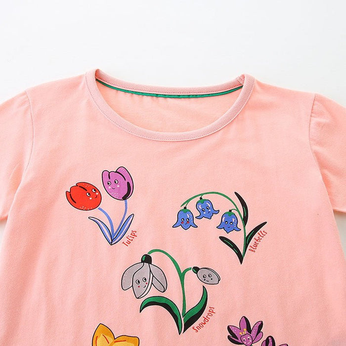 Toddler/Kid Cute Flower Print Short Sleeve Cotton T-Shirt