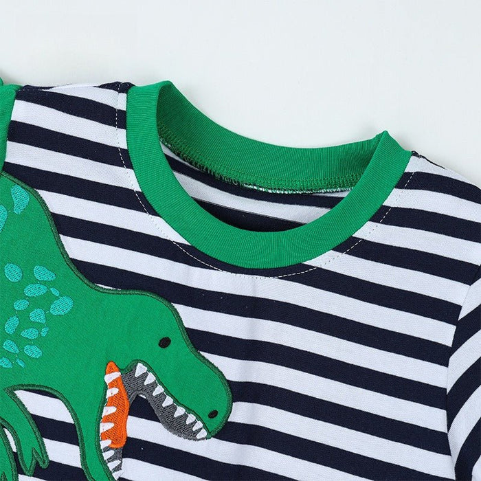 Toddler/Kid Dinosaur Applique Striped Short Sleeve Tee