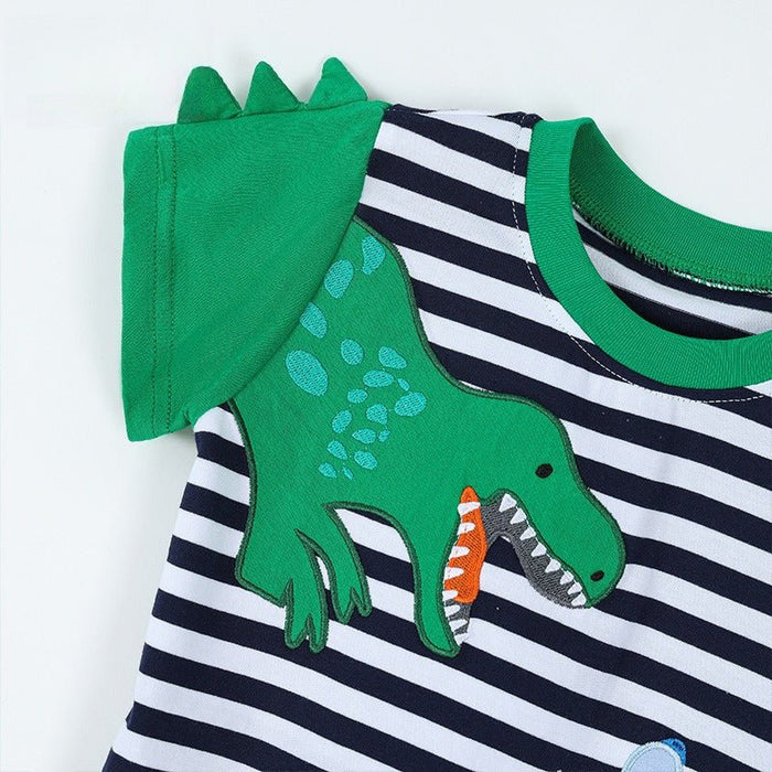 Toddler/Kid Dinosaur Applique Striped Short Sleeve Tee