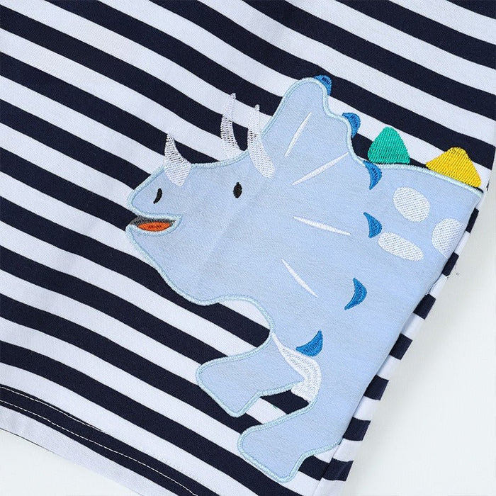 Toddler/Kid Dinosaur Applique Striped Short Sleeve Tee
