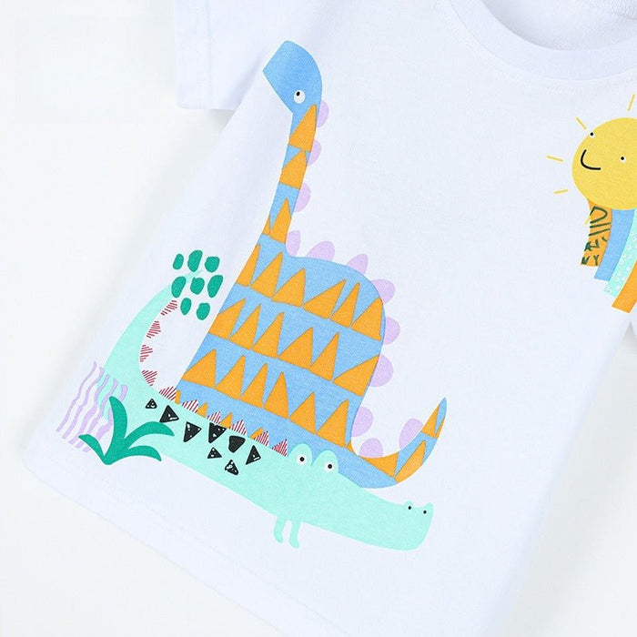 Toddler/Kid Dinosaur Casual Short Sleeve White Tee