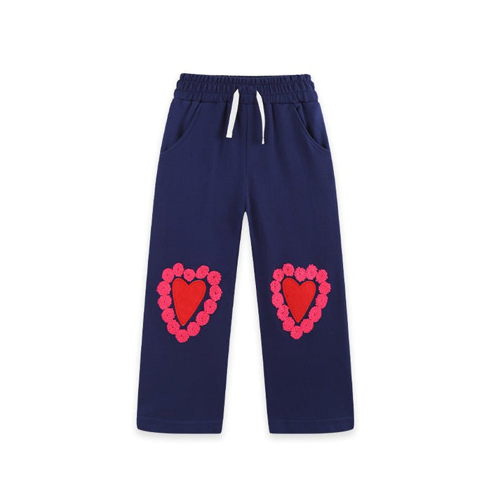 Toddler/Kid Double Heart Appliques Drawstring Casual Pants