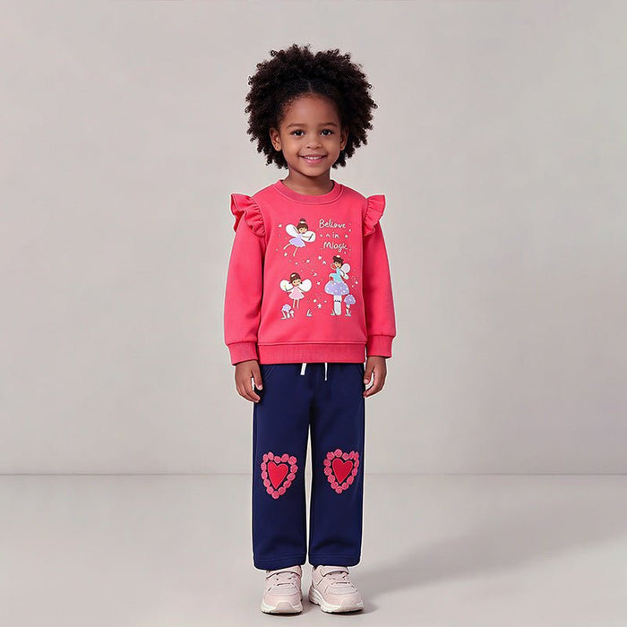 Toddler/Kid Double Heart Appliques Drawstring Casual Pants