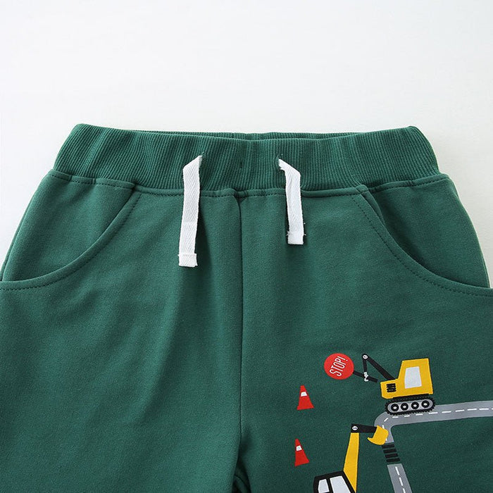 Toddler/Kid Excavator Print Drawstring Casual Shorts