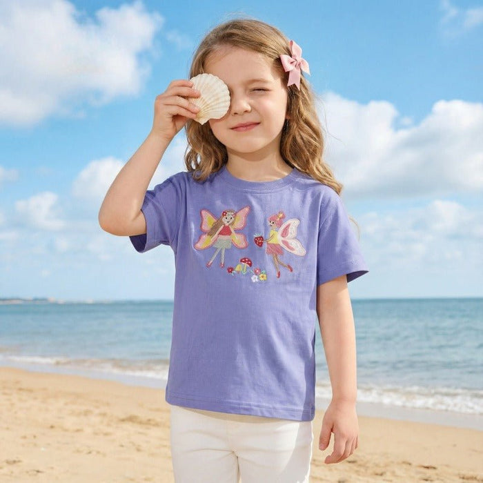 Toddler/Kid Fairy Embroidery Purple Short Sleeve Tee