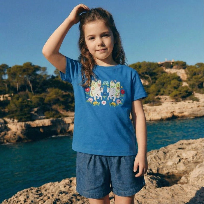 Toddler/Kid Floral Winged Unicorn Applique Short Sleeve Tee