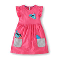 Toddler/Kid Girl Bird Pattern Pink Ruffled Sleeves Dress