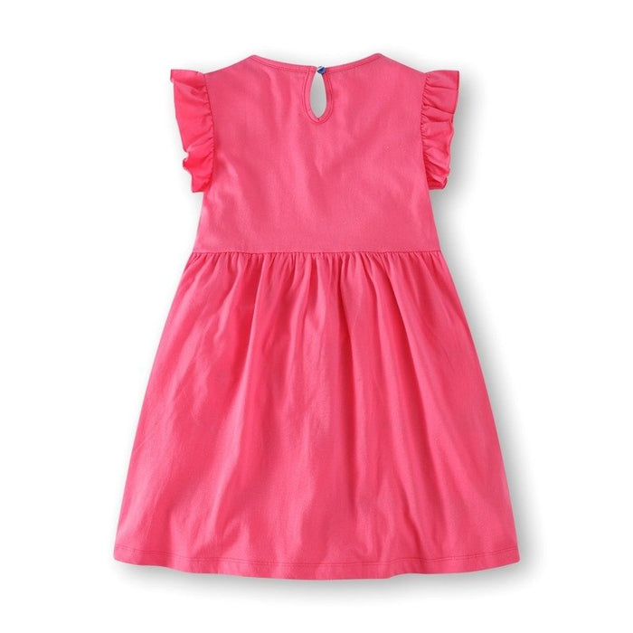 Toddler/Kid Girl Bird Pattern Pink Ruffled Sleeves Dress