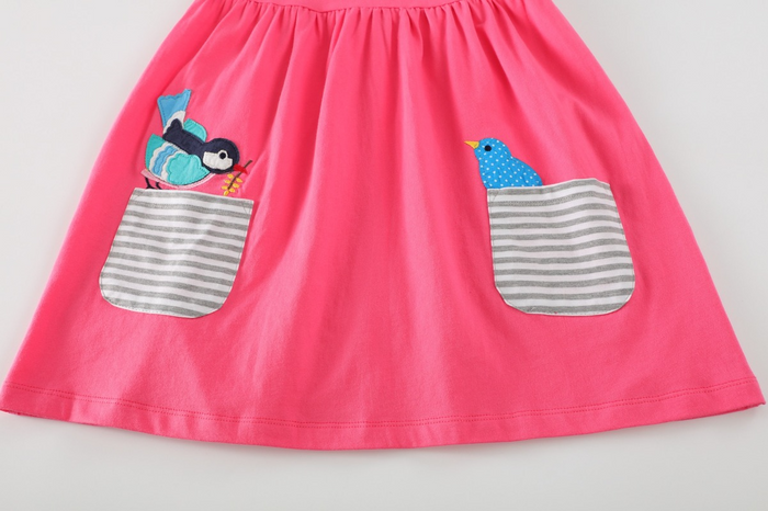 Toddler/Kid Girl Bird Pattern Pink Ruffled Sleeves Dress